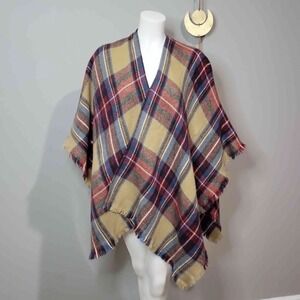 Anthropologie Look By M Western Blanket Shawl One Size Tartan Plaid Cowgirl Cozy